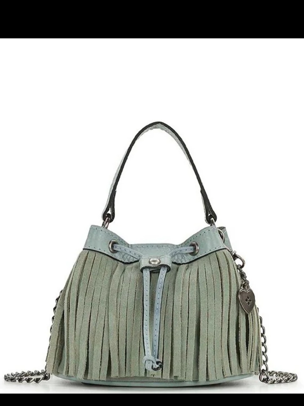 Patricia Nash Nordic Blue/Green Suede Fringe Mini Bucket Bag And Crossbody